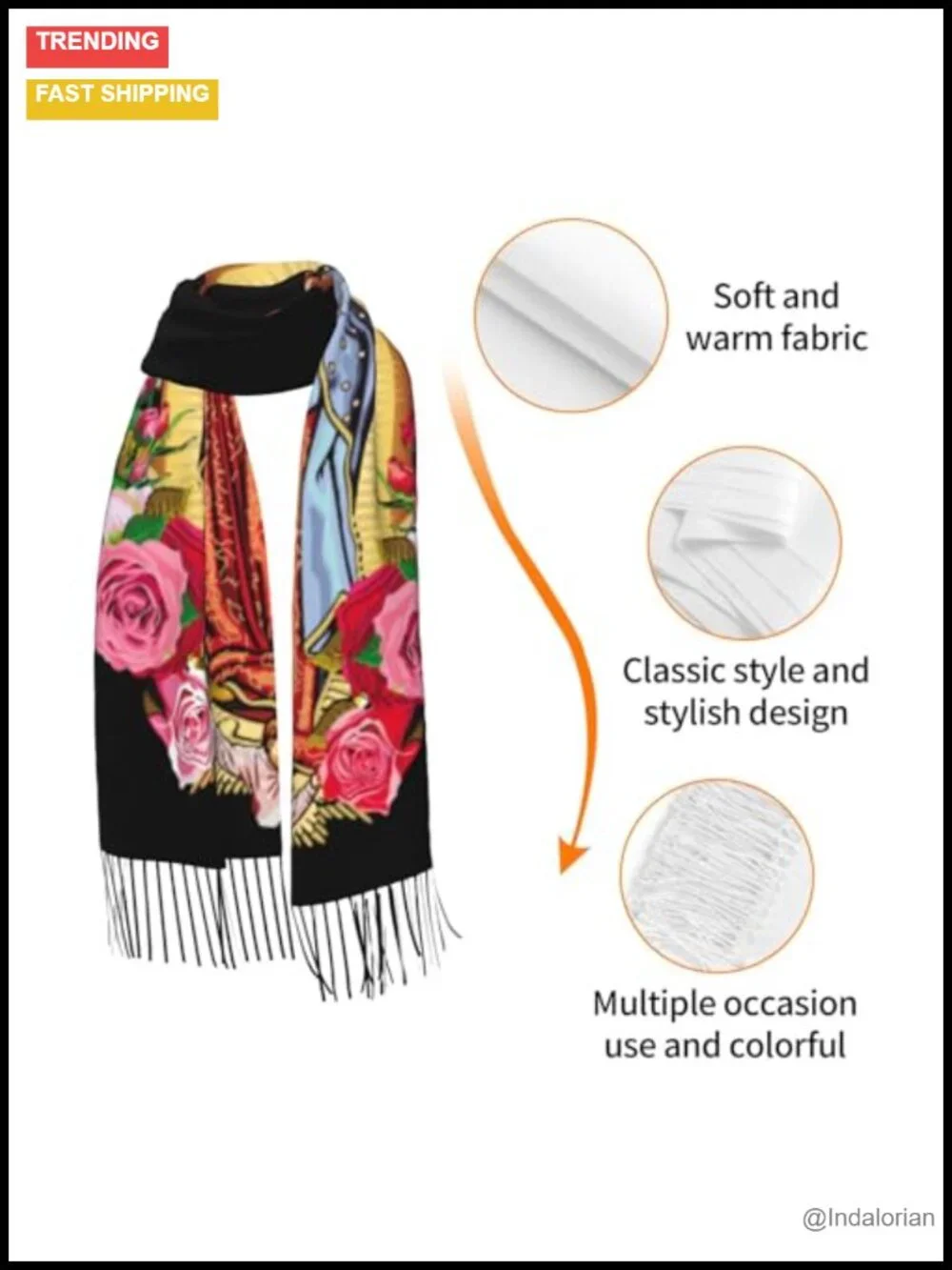 Soft Fringed Warm Scarf Long Shawl Wraps - Imitation Cashmere